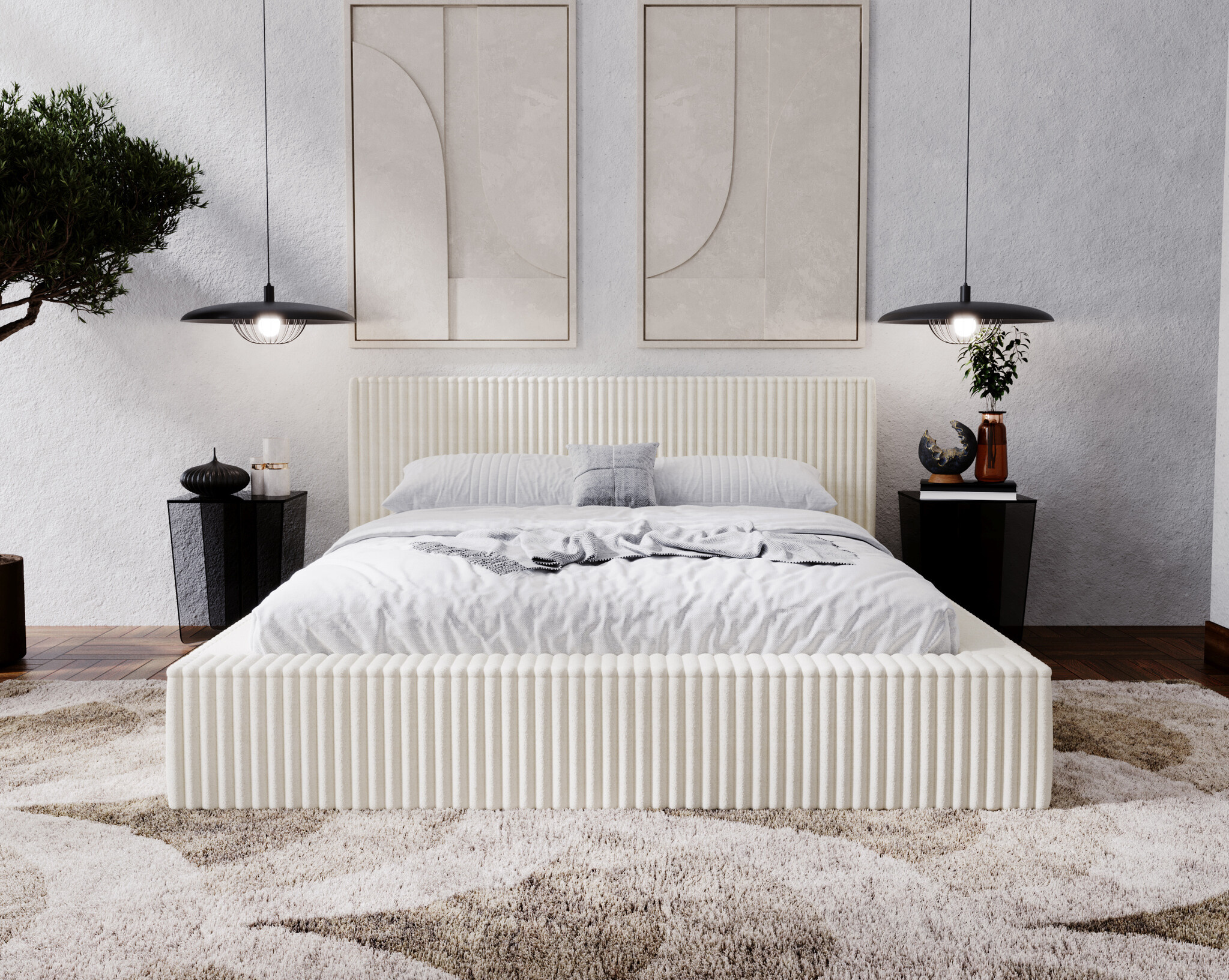 ACTIEDEAL Opbergbed 200 x 200 - Ribstof Beige | Zonder Matras