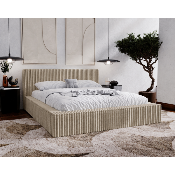 ACTIEDEAL Opbergbed 200 x 200 - Ribstof Beige | Zonder Matras