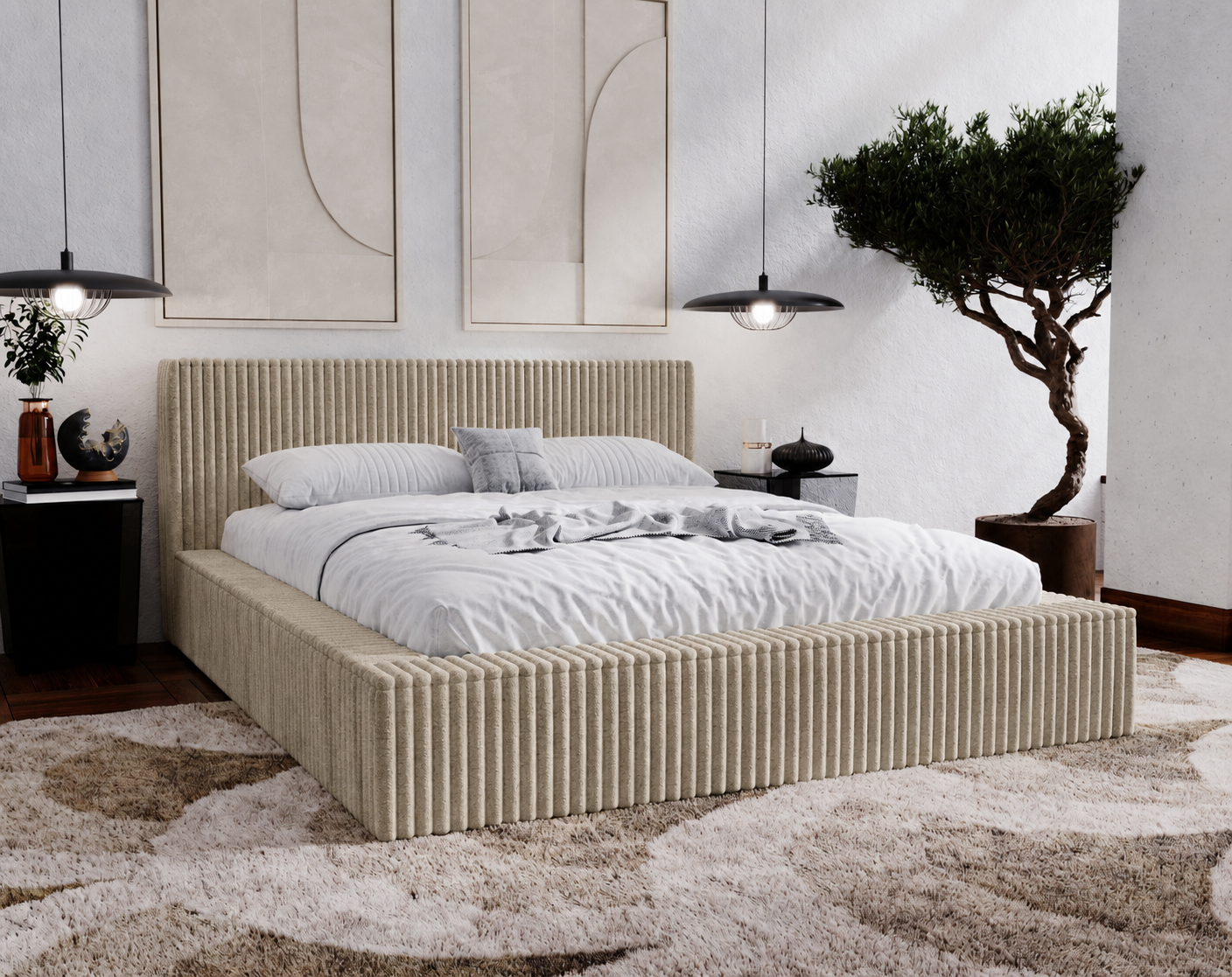 ACTIEDEAL Opbergbed 200 x 200 - Ribstof Beige | Zonder Matras