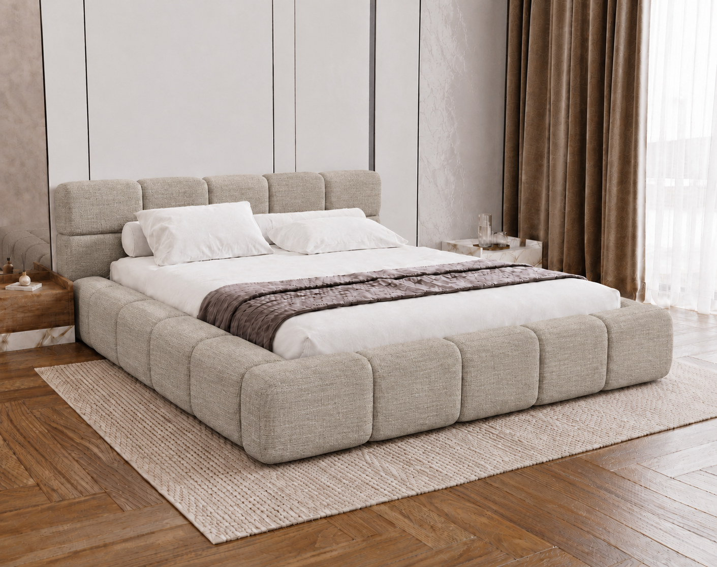 ACTIE Opbergbed 200 x 200 - Beige | Como | Zonder Matras + incl. Gasdrukvering