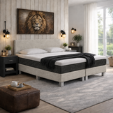 ACTIEDEAL Boxspring 200 x 220 - Beige + Zwart | Hoofdbord Basic