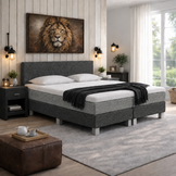 ACTIEDEAL Boxspring 180 x 220 - Antraciet + Grijs | Hoofdbord Basic