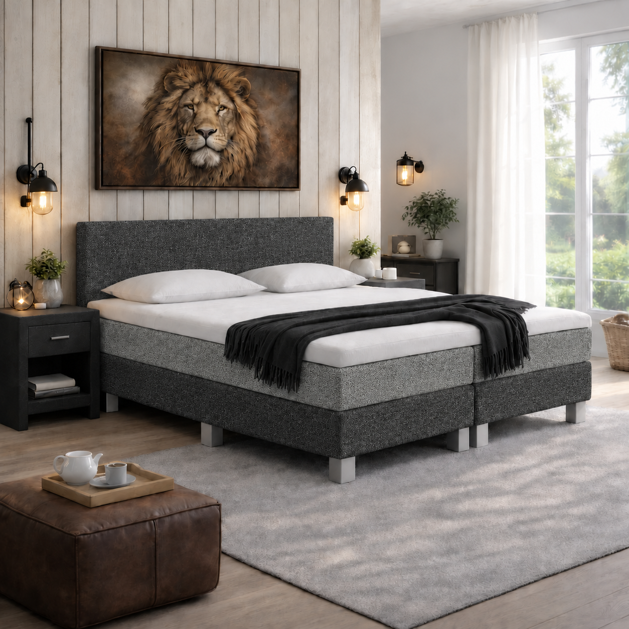 ACTIEDEAL Boxspring 180 x 220 - Antraciet + Grijs | Hoofdbord Basic