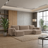 RETOURDEAL U-bank Velvet Beige - Slaapbank met opbergruimte - Karlo (Niet in originele verpakking / Stofschade hoeken)
