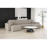 RETOURDEAL U-bank Ribstof Beige - Slaapbank met opbergruimte - Karlo (Kans op schade)