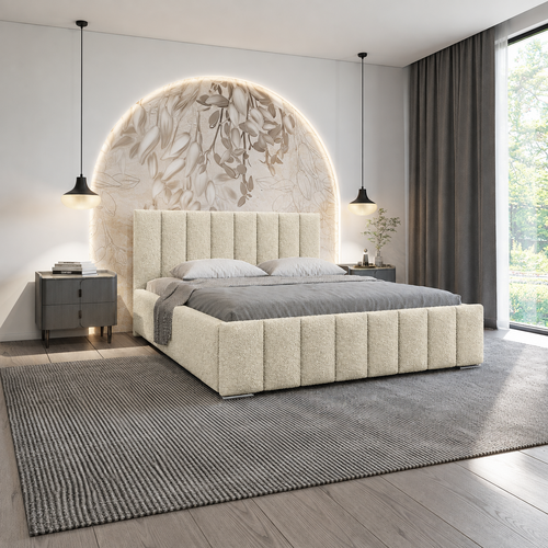 ACTIE Opbergbed 180 x 200 - Teddy stof Creme | Navaro - Zonder Matras + Metaal incl. gasdrukveren