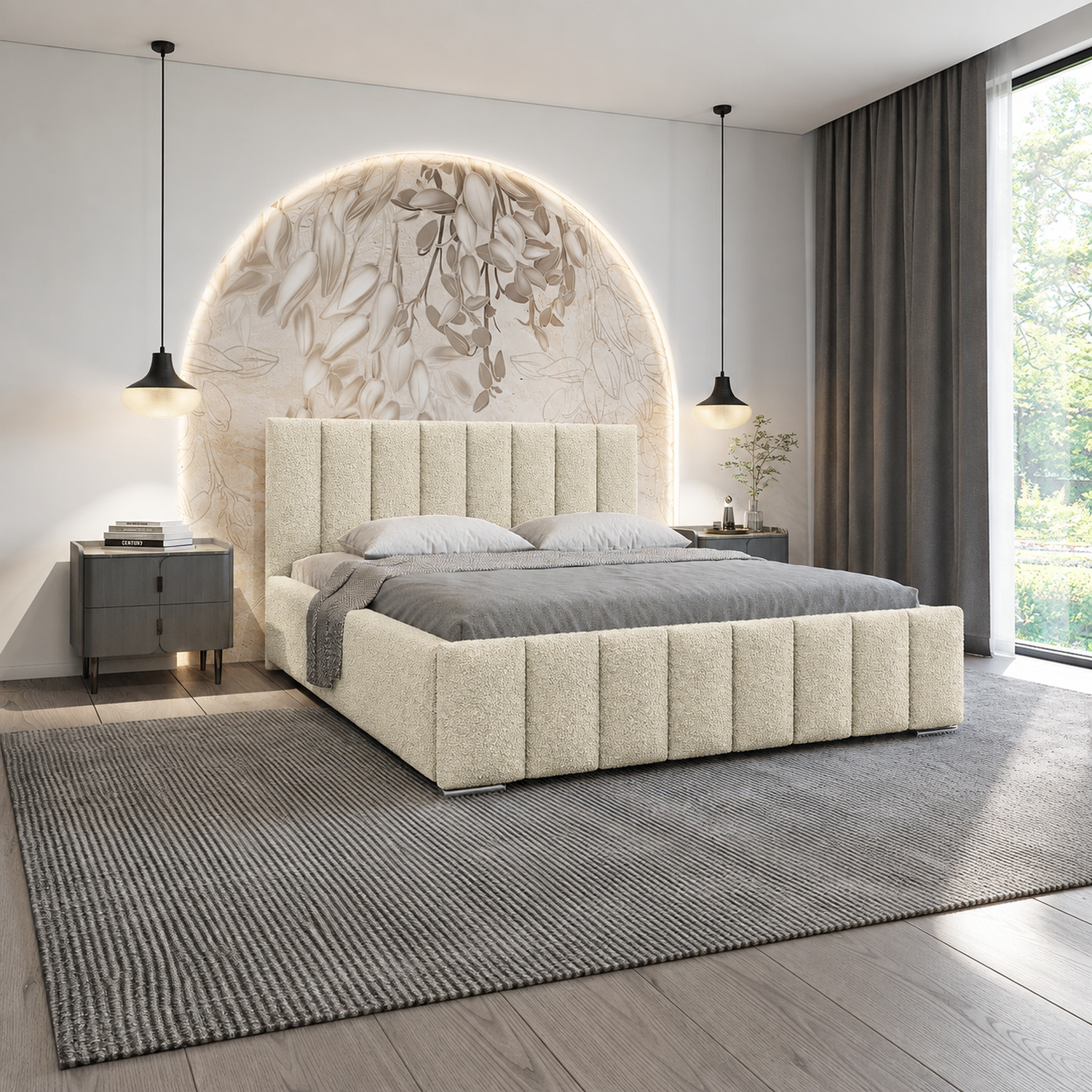 ACTIE Opbergbed 180 x 200 - Teddy stof Creme | Navaro - Zonder Matras + Metaal incl. gasdrukveren