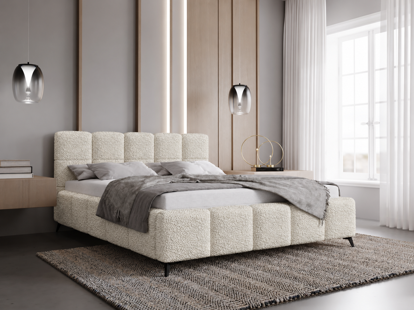 ACTIE Opbergbed 180 x 200 - Teddy stof Creme | Nola - Zonder Matras + Metaal incl. gasdrukveren