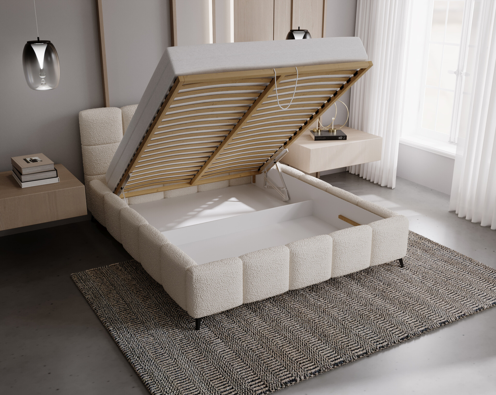 ACTIE Opbergbed 180 x 200 - Stof Donkerbeige | Nola - Zonder Matras + Metaal incl. gasdrukveren