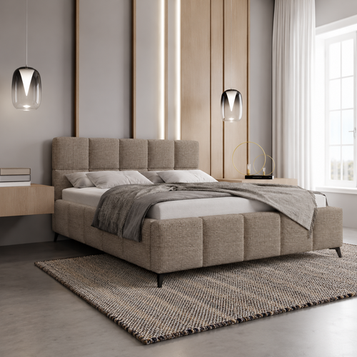 ACTIE Opbergbed 180 x 200 - Stof Donkerbeige | Nola - Zonder Matras + Metaal incl. gasdrukveren