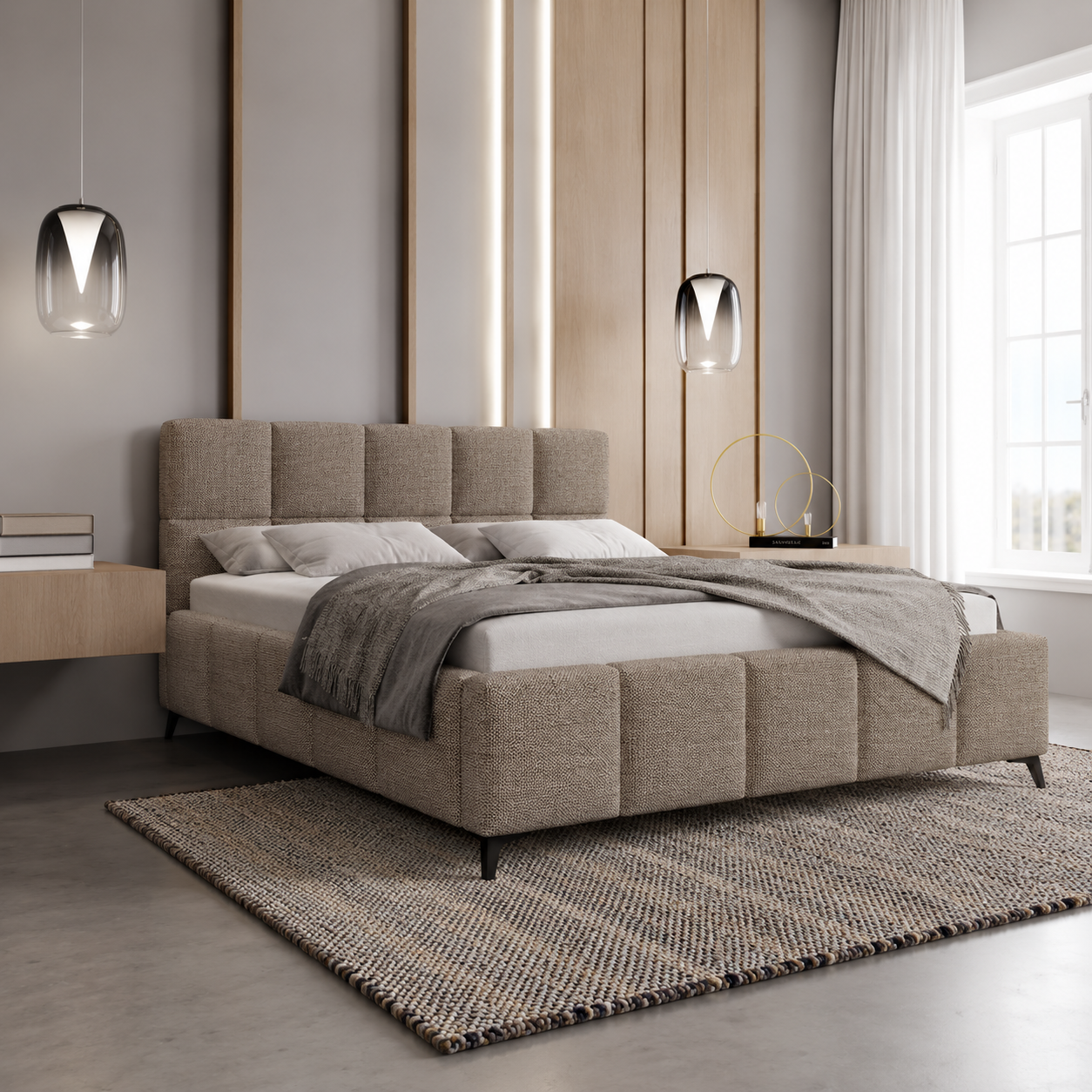 ACTIE Opbergbed 180 x 200 - Stof Donkerbeige | Nola - Zonder Matras + Metaal incl. gasdrukveren