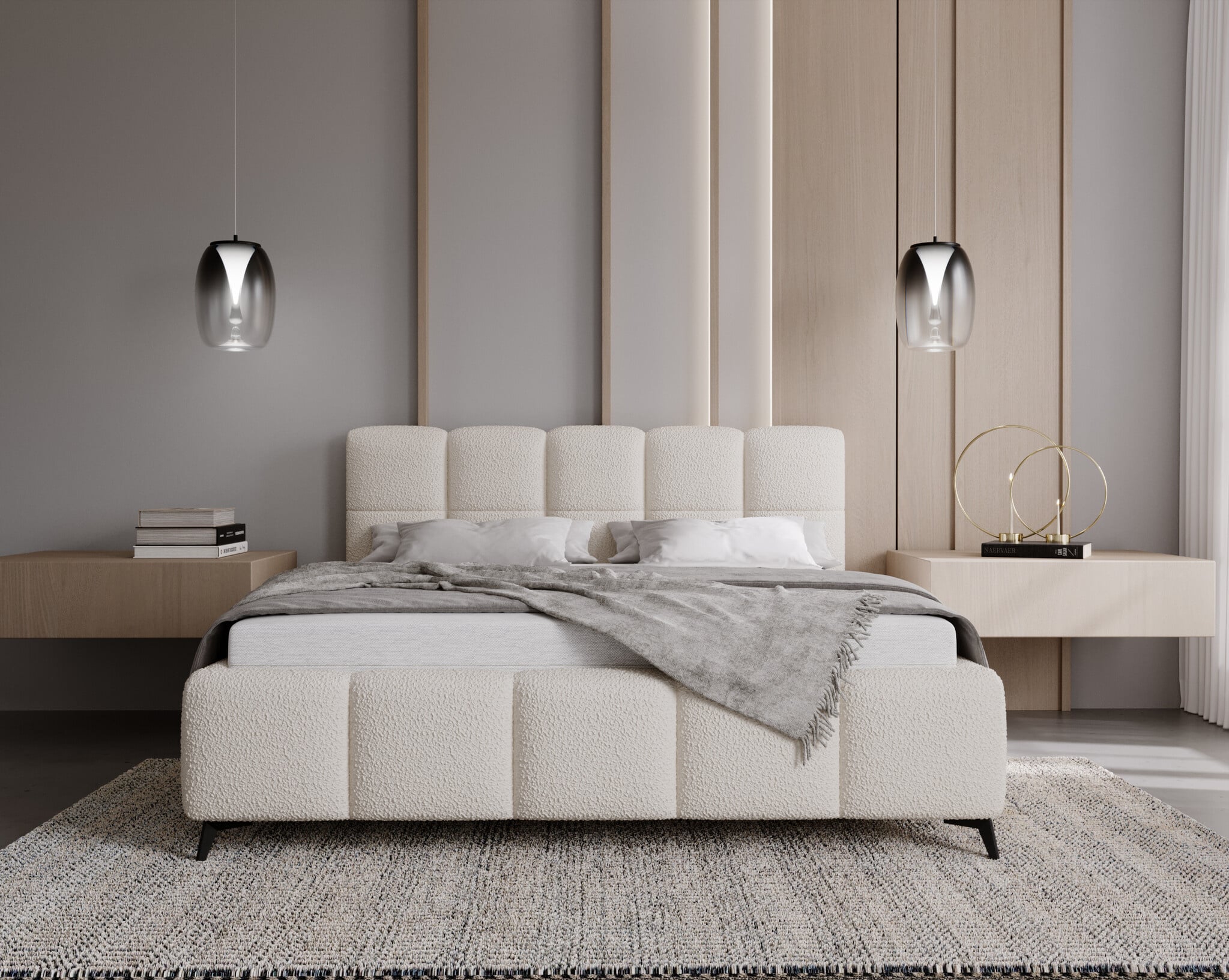 ACTIE Opbergbed 180 x 200 - Teddy stof Creme | Nola - Zonder Matras + Metaal incl. gasdrukveren