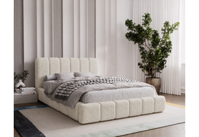 ACTIE Opbergbed 180 x 200 - Teddy stof Creme | Tara - Zonder Matras + Hout incl. mechanische veren