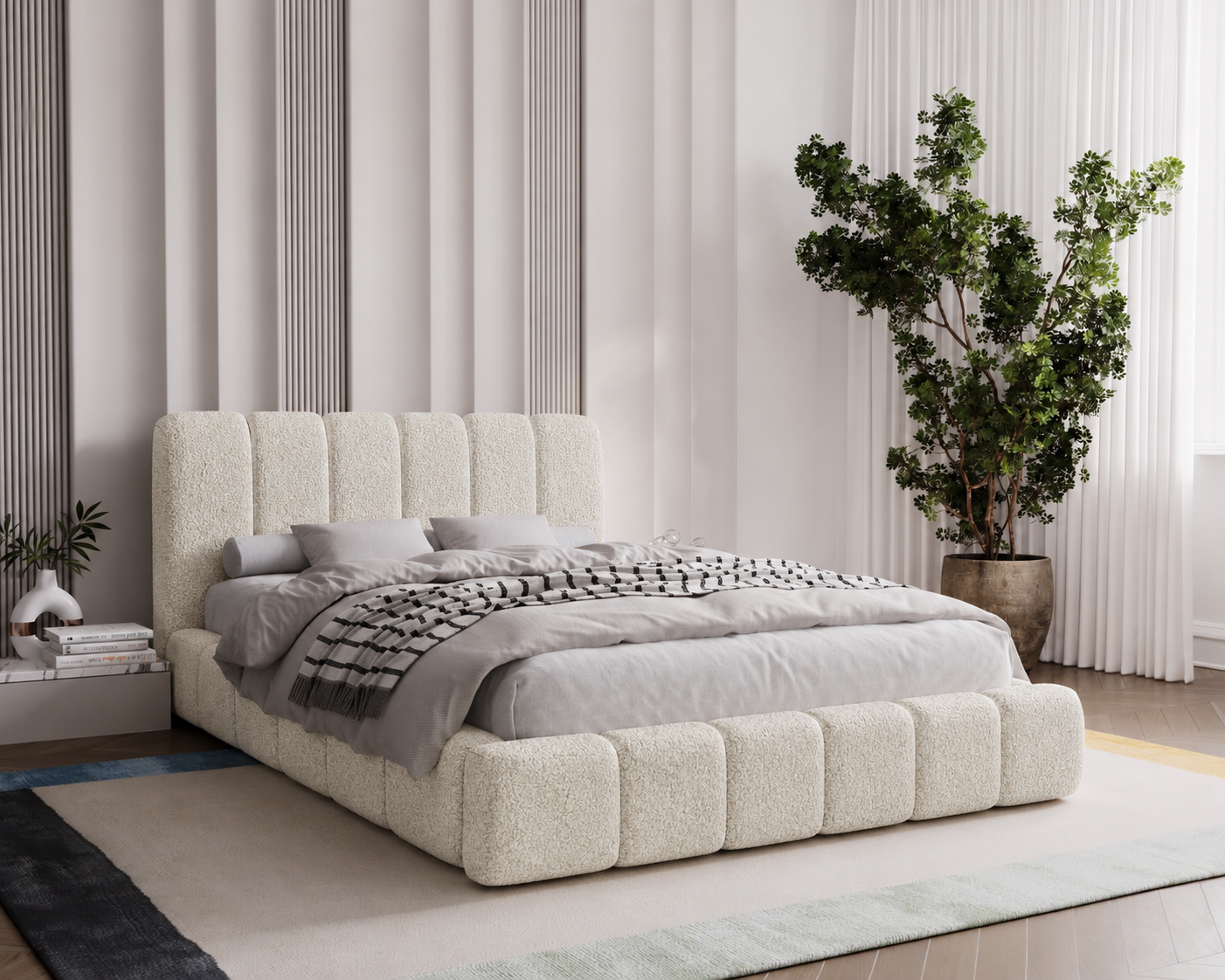 ACTIE Opbergbed 180 x 200 - Teddy stof Creme | Tara - Zonder Matras + Hout incl. mechanische veren