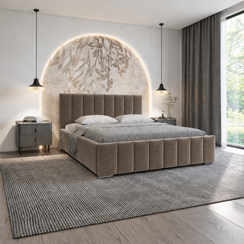 ACTIE Opbergbed 160 x 200 - Velvet Taupe | Navaro - Zonder Matras + Metaal incl. gasdrukveren