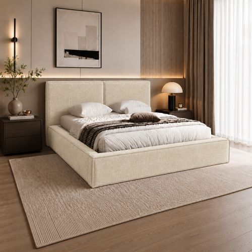 ACTIE Opbergbed 160 x 200 - Velvet Ecru | Kaila - Zonder Matras + Metaal incl. gasdrukveren