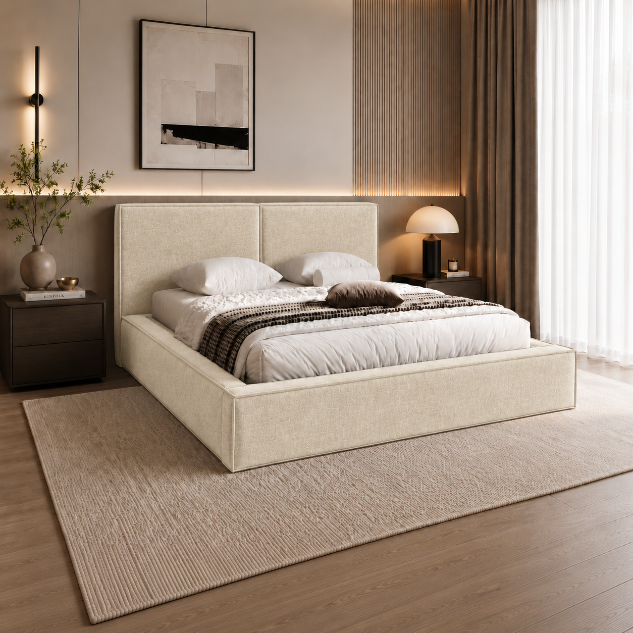 ACTIE Opbergbed 160 x 200 - Velvet Ecru | Kaila - Zonder Matras + Metaal incl. gasdrukveren