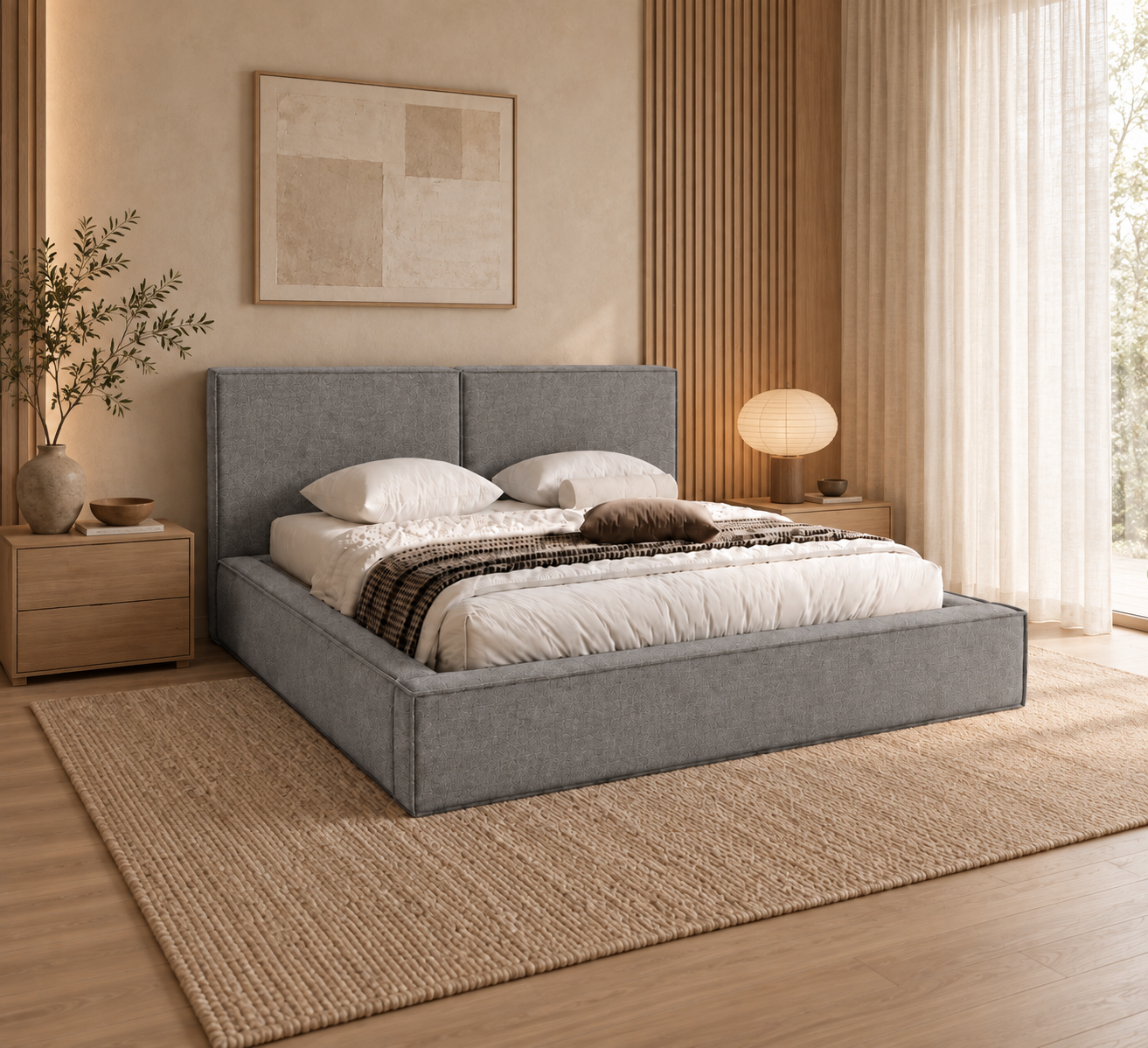 ACTIE Opbergbed 160 x 200 - Stof Grijs | Kaila - Zonder Matras + Hout incl. mechanische veren