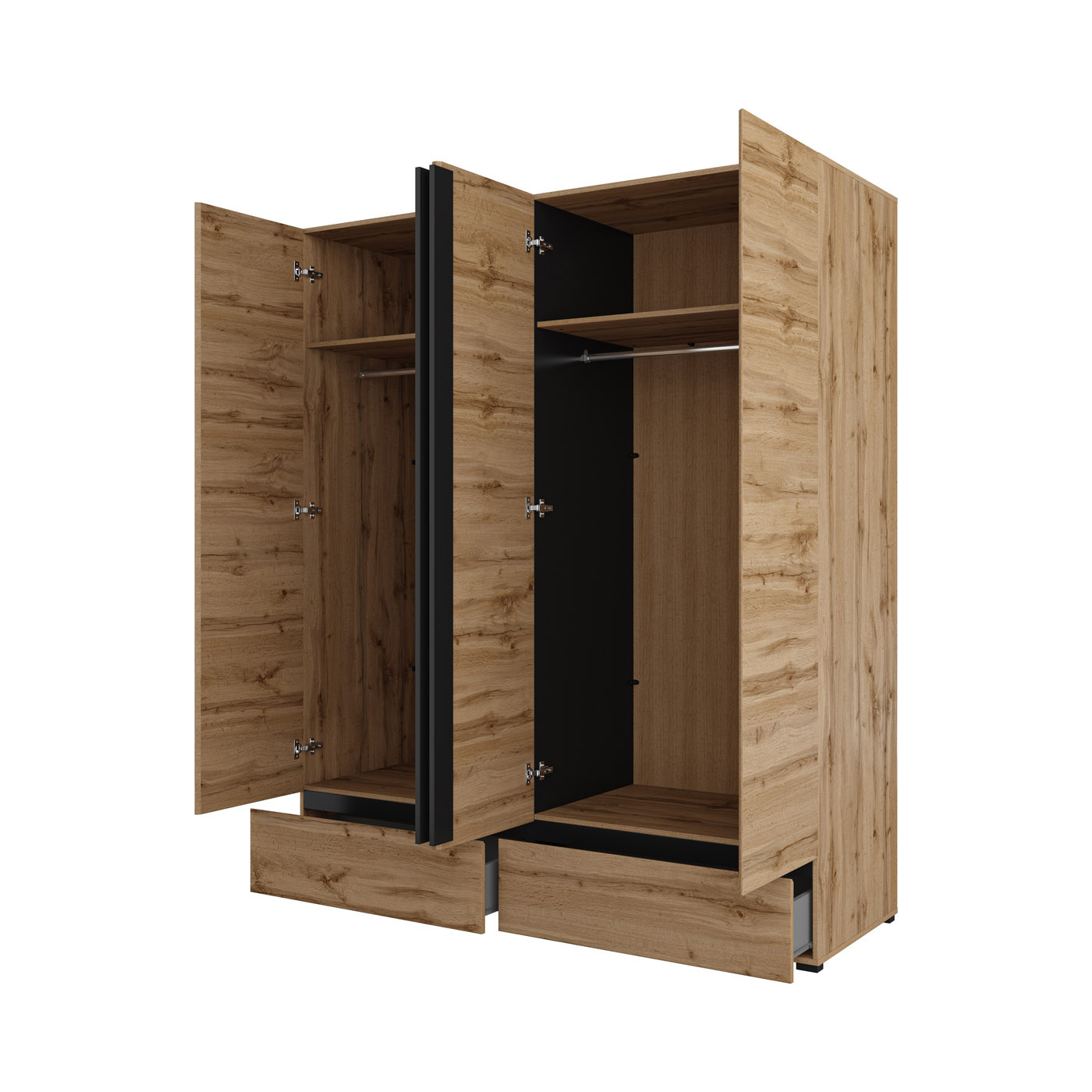 ACTIEDEAL Kledingkast Crotone - Eiken - 4-Deurs met Lades