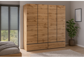 ACTIEDEAL Kledingkast Crotone - Eiken - 4-Deurs met Lades