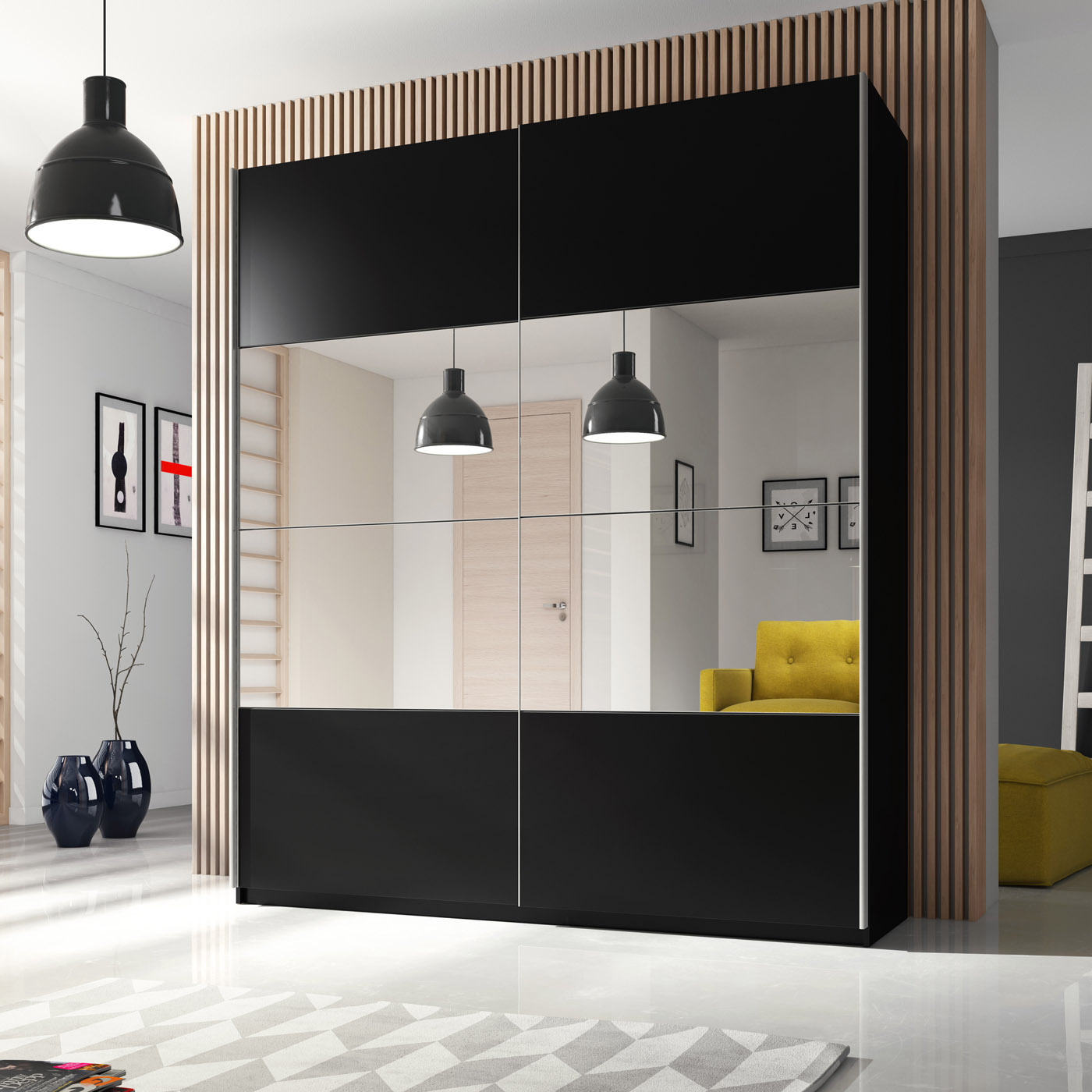 ACTIEDEAL Kledingkast Bern - Zwart - 2-Deurs incl. Spiegel
