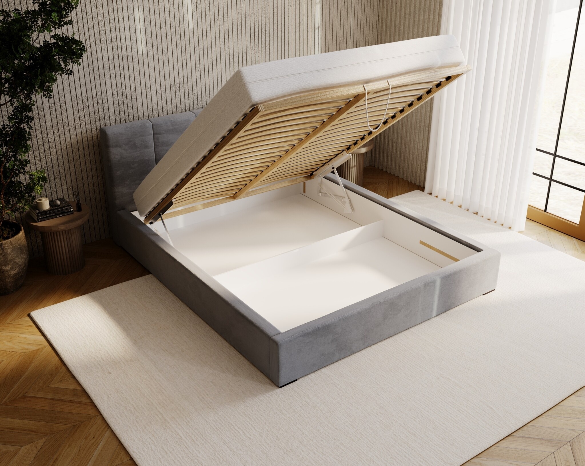 ACTIE Opbergbed 200 x 200 - Stof Antraciet | Monza - Zonder Matras + Metaal incl. gasdruk veren