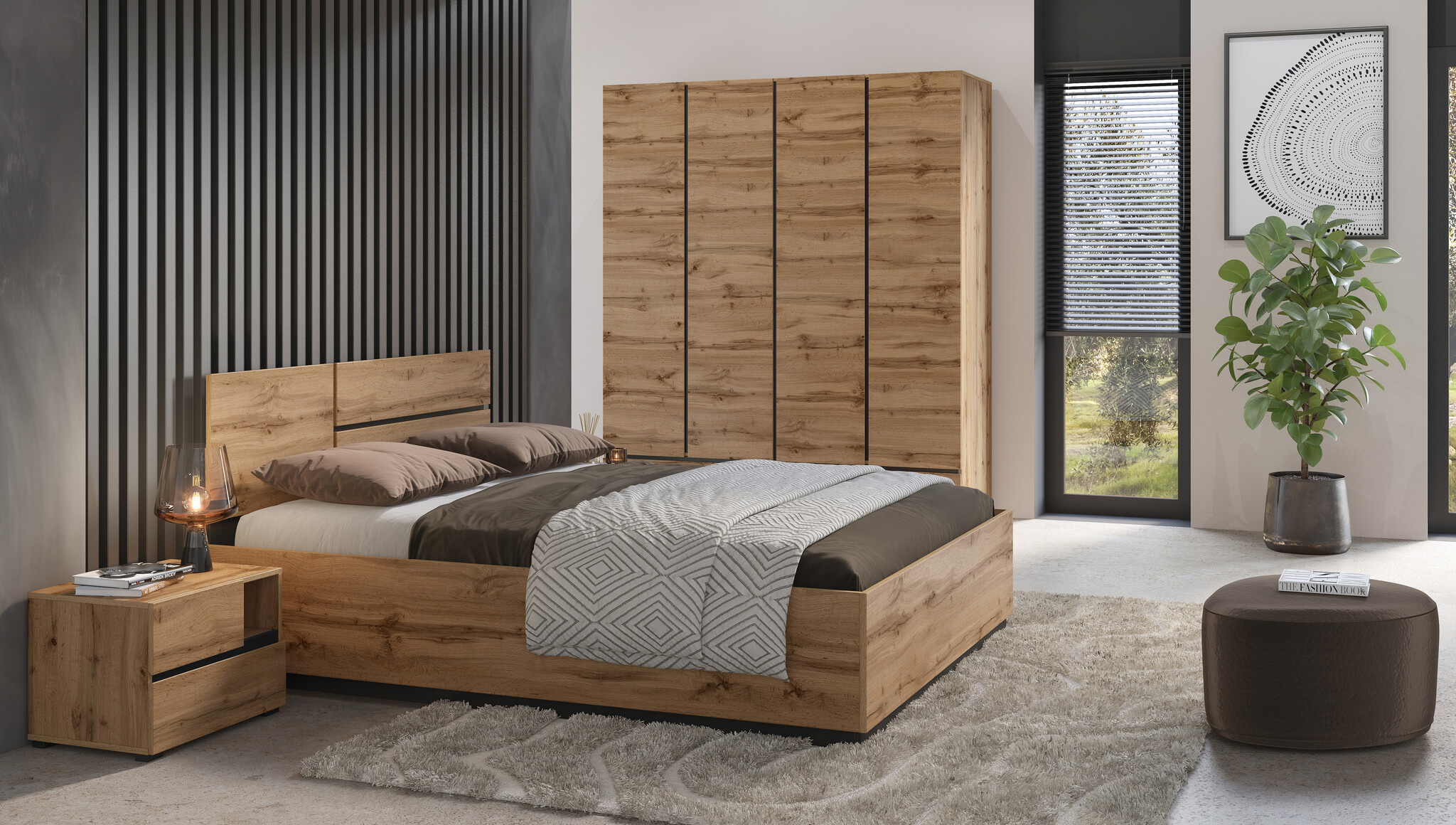 ACTIEDEAL Houten Bed 180 x 200 - Wotan Eiken | Crotone incl. Lattenbodem