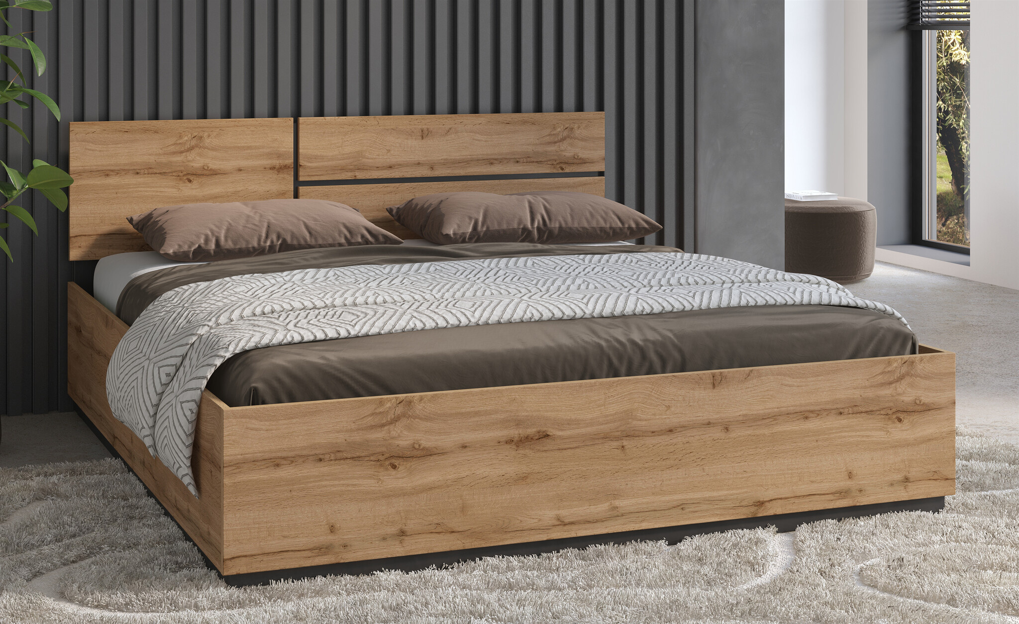 ACTIEDEAL Houten Bed 180 x 200 - Wotan Eiken | Crotone incl. Lattenbodem