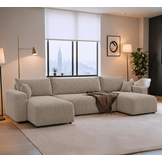 ACTIE U-bank Ribstof Beige - Slaapbank met opbergruimte - Piano U