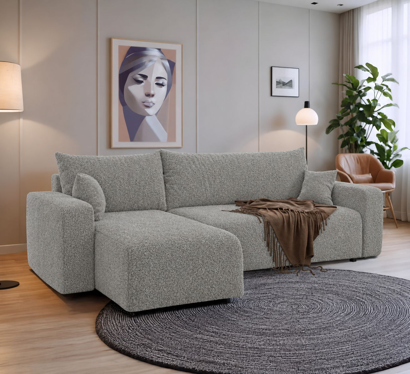 ACTIE Hoekbank Teddystof Grijs - Slaapbank met opbergruimte - Pim L