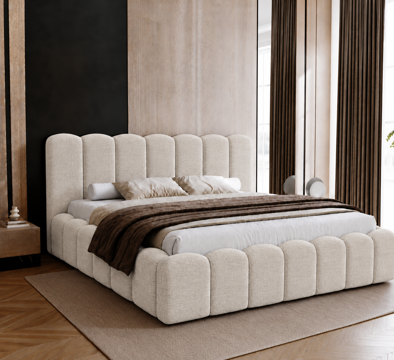 ACTIE Opbergbed 180 x 200 - Stof Beige | Boris - Zonder Matras + Metaal incl. Gasdrukveren