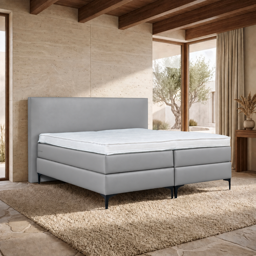 ACTIE vlakke Boxspring 180 x 200 - Skaileer Grijs | Antislip - Hoofdbord Glad - Pocketvering tot 160 kg