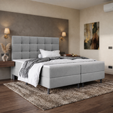 ACTIE vlakke Boxspring 180 x 200 - Stof Grijs | Hoofdbord Dubai - 1x Groot Pocketveringmatras