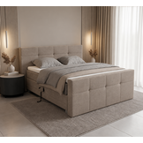 ACTIE Elektrische Boxspring President - Chenille Taupe - 180 x 200 | incl. Hoofd-, en Voetbord Capiton + Bedbank