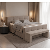 ACTIE Elektrische Boxspring President - Chenille Taupe - 180 x 200 | incl. Hoofd-, en Voetbord Capiton + Bedbank