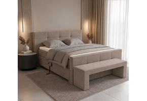 ACTIE Elektrische Boxspring President - Chenille Taupe - 180 x 200 | incl. Hoofd-, en Voetbord Bombeer + Bedbank