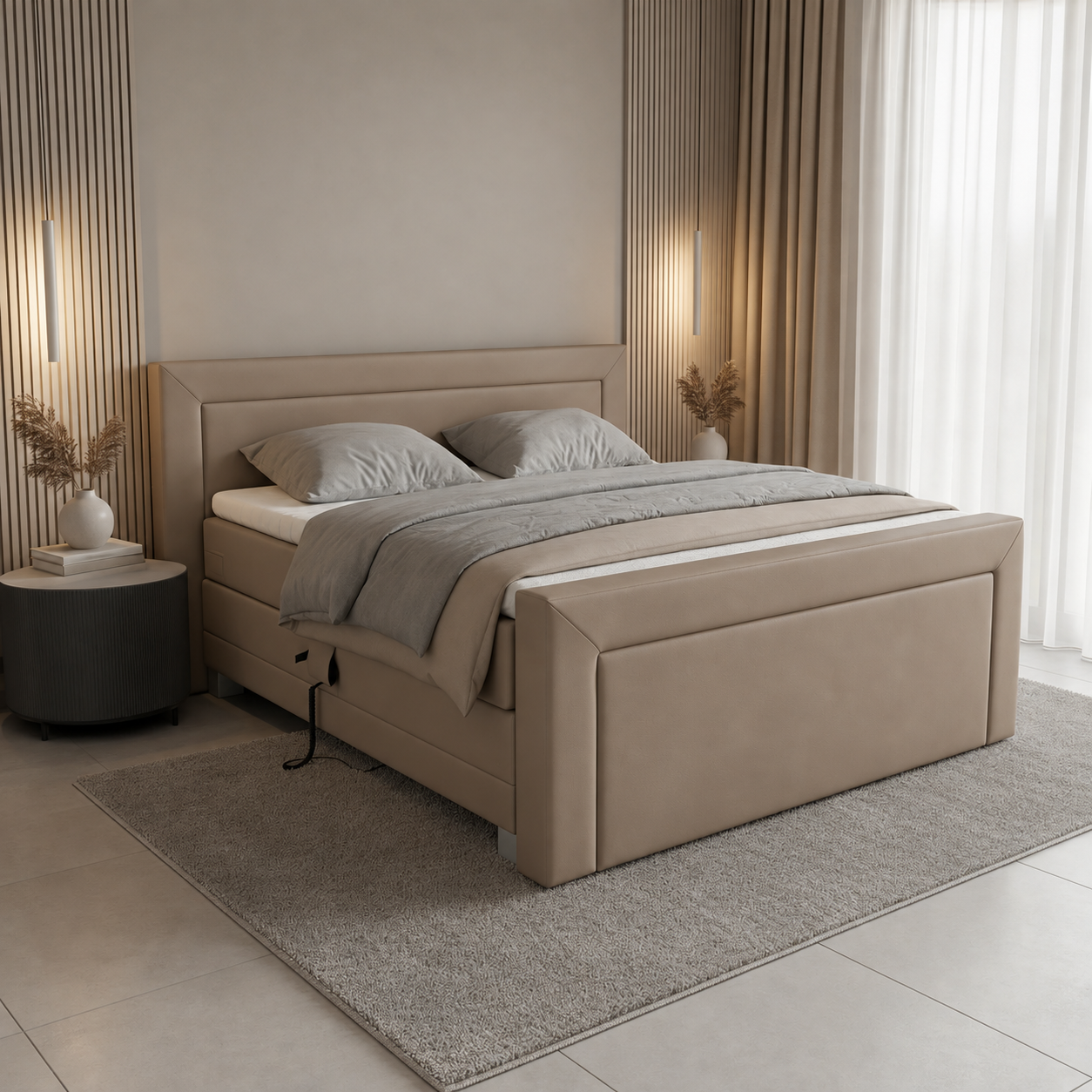 ACTIE Elektrische Boxspring President - Skaileer Beige - 180 x 200 | GRATIS TOPPER incl. Hoofd-, en Voetbord President