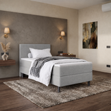 RETOURDEAL Boxspring 90 x 200 - Stof Grijs | Kleurverschil aanwezig - Hoofdbord Basic incl. GRATIS topmatras (Niet in originele verpakking + Kans op stofschade)