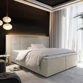 RETOURDEAL Opbergboxspring 180 x 200 - Stof Creme | GRATIS TOPPER - Levi - Paar cm ligverschil in beide boxen (Niet in originele verpakking + Kans op stofschade)
