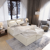 RETOURDEAL Opbergboxspring 160 x 200 - Velvet Creme | GRATIS TOPPER - Lucius - Zonder licht in het hoofbord (Niet in originele verpakking + Stofschade aanwezig)