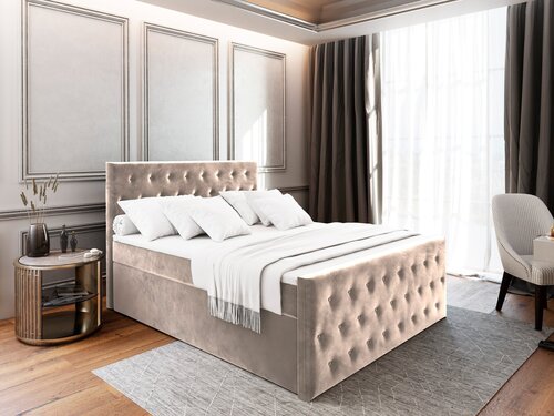 ACTIE Opbergboxspring 180 x 200 Velvet Ecru | Incl. Fondi Voetbord - GRATIS TOPPER
