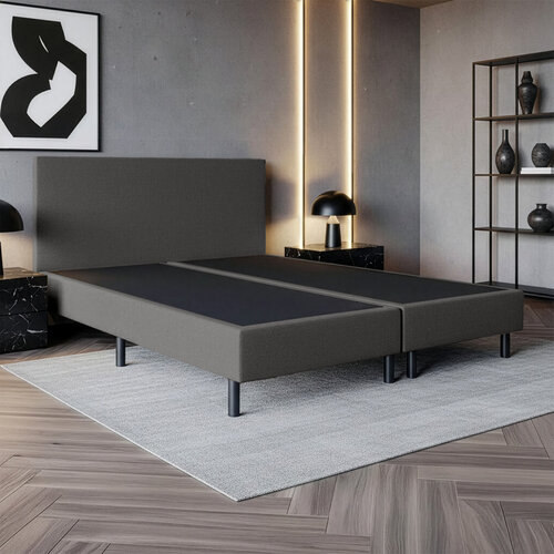 ACTIE Vlakke boxspring 180 x 200 Stof Antraciet | 30 cm Pocketveringboxen - Zonder Matras