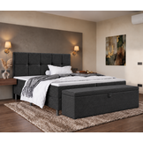ACTIE Vlakke boxspring 180 x 200 Stof Antraciet | Incl. Voetbord Austin + 1x Medium & 1x Stevig Matras Pocketvering tot 160 kg + 2x Hockers met lade & Dekenkist