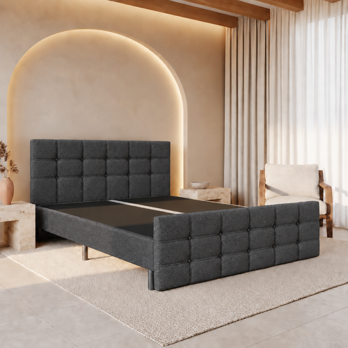 ACTIE Vlakke boxspring 180 x 200 Stof Antraciet | Incl. Voetbord Dubai - Zonder Matras - 30 cm Harde Box