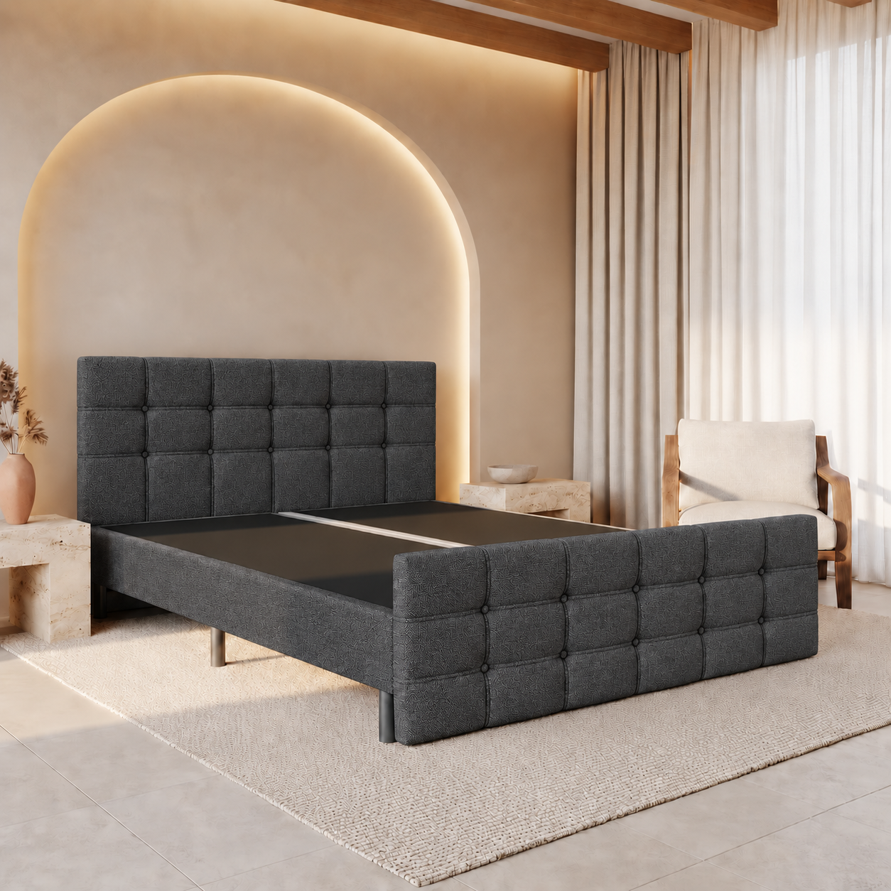 ACTIE Vlakke boxspring 180 x 200 Stof Antraciet | Incl. Voetbord Dubai - Zonder Matras - 30 cm Harde Box