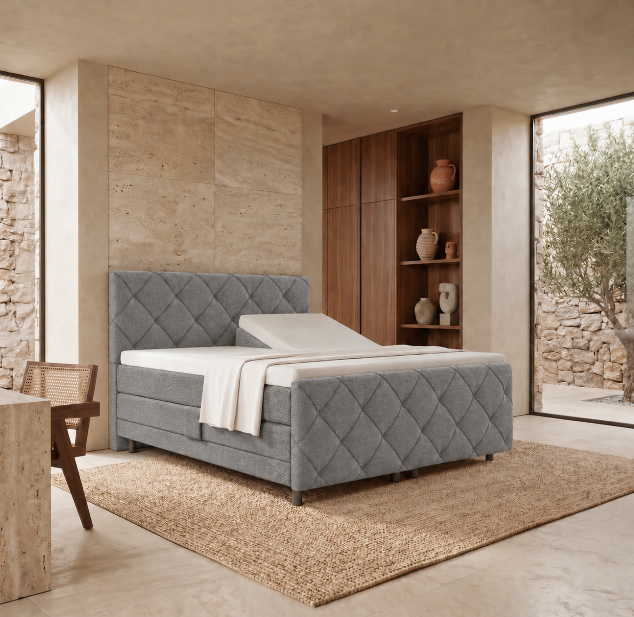 ACTIE Elektrische boxspring Delux 180 x 220 Stof Grijs | Incl. Voetbord Phoenix - Zonder Matras