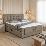 ACTIE Elektrische boxspring Delux 140 x 200 - Stof Donkerbeige | Hoofdbord Glad - Zonder Matrassen