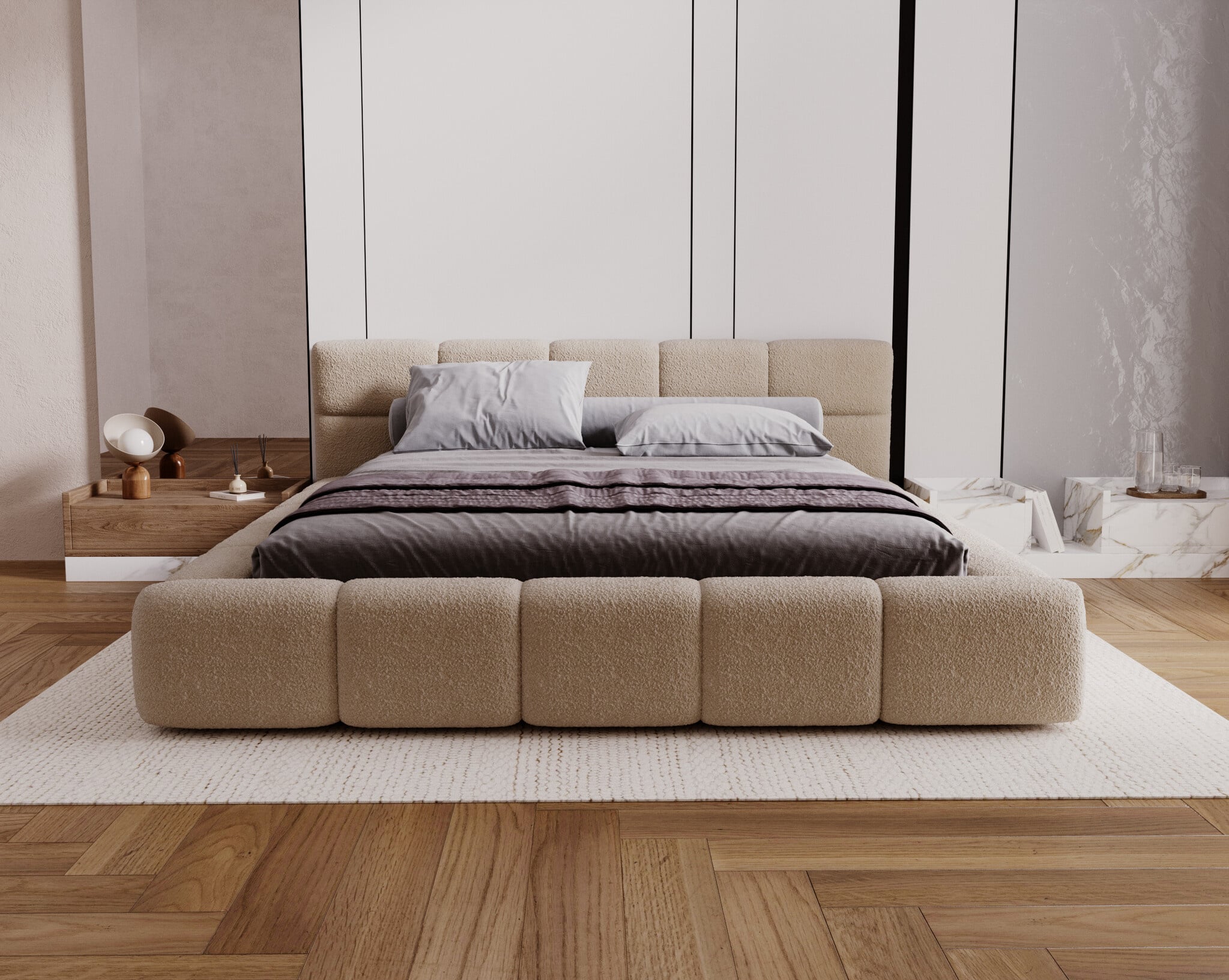 ACTIE Bedframe 140 x 200 - Velvet Ecru | Como - Zonder Matras & Opbergframe