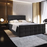 ACTIE Opbergboxspring 140 x 200 - Stof Zwart | Incl. Voetbord Diamond - GRATIS TOPPER