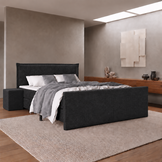 ACTIE vlakke boxspring 140 x 200 - Stof Zwart/Antraciet | Incl. Voetbord Houston - GRATIS TOPPER